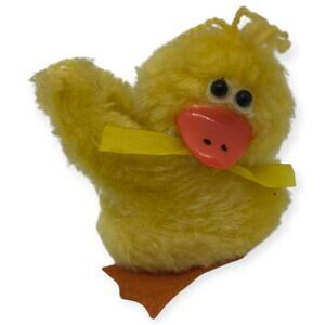 Vintage Easter Duck Plush Clip On Yellow Basket Toy Retro